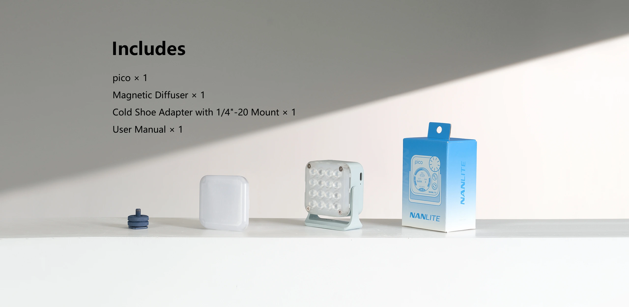 แค่ติดก็เปลี่ยนซีน! NANLITE Pico ไฟ RGBW พกพา 36,000 เฉดสี 5 NANLITE Pico - Package